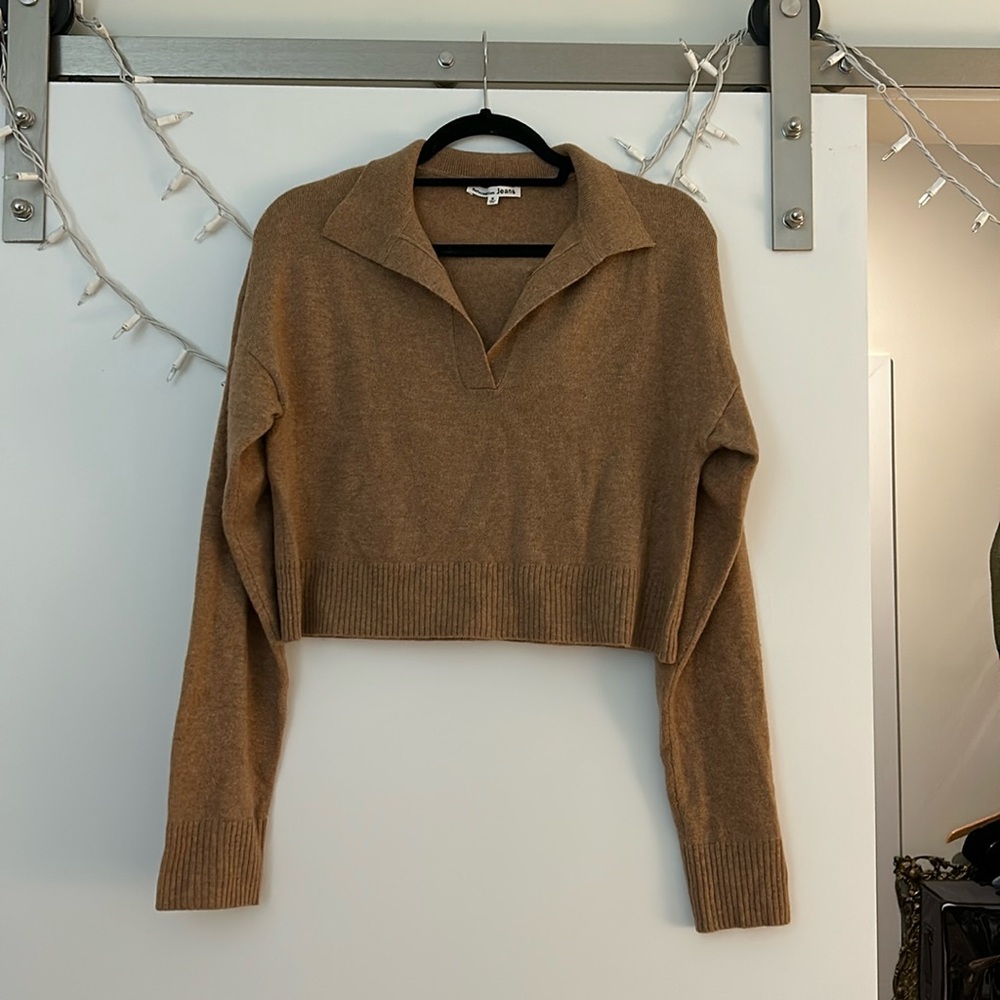 Reformation Cashmere Cropped Polo style Sweater Camel S NWOT
